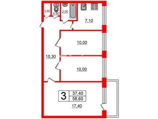 3-комн. кв. 58.6 м² 2/9 этаж