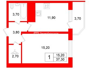 1-комн. кв. 37.3 м² 25/27 этаж