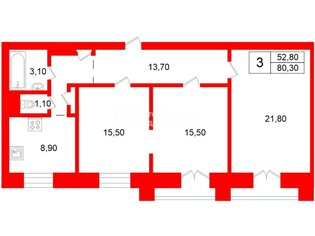 3-комн. кв. 80.3 м² 6/10 этаж
