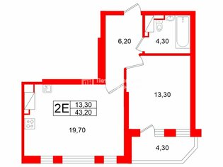1-комн. кв. 43.2 м² 24/24 этаж