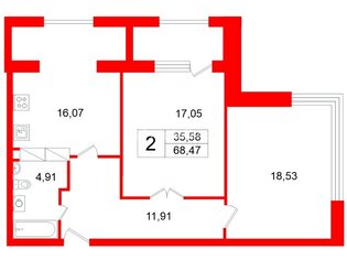 2-комн. кв. 63.5 м² 3/20 этаж
