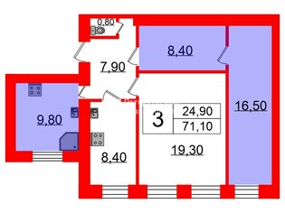 Комната 24.9 м² в 3-комн. кв. 5/5 этаж