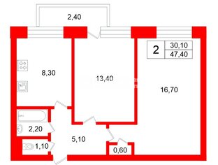 2-комн. кв. 47.4 м² 4/9 этаж