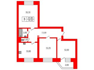 3-комн. кв. 70.1 м² 8/17 этаж