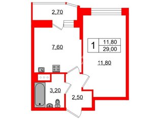 1-комн. кв. 29 м² 2/23 этаж