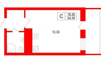 Студия 24.3 м² 15/18 этаж