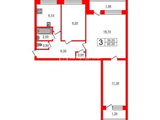 3-комн. кв. 60.2 м² 4/9 этаж