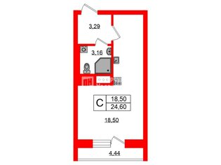 Студия 24.6 м² 12/25 этаж