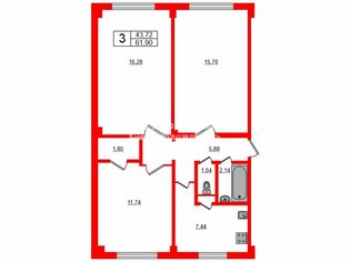 3-комн. кв. 61.9 м² 1/5 этаж