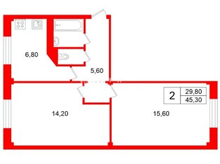 2-комн. кв. 45.3 м² 3/5 этаж