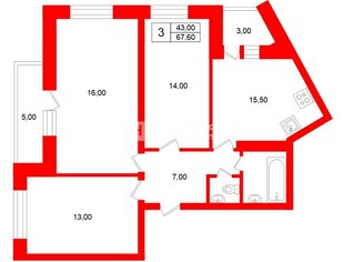 3-комн. кв. 67.6 м² 11/25 этаж