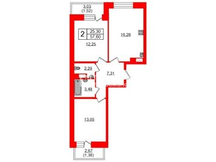 2-комн. кв. 57.6 м² 5/12 этаж