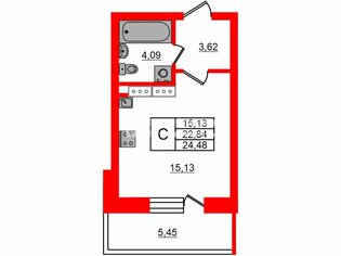 Студия 22.9 м² 8/12 этаж