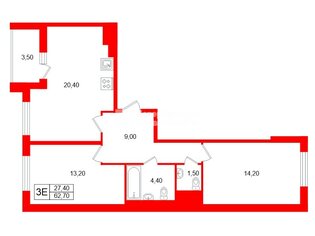  Квартира 62.7 кв.м. у метро Приморская