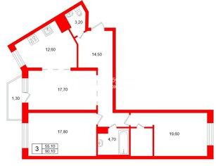 3-комн. кв. 90.1 м² 18/25 этаж