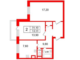 2-комн. кв. 53.5 м² 5/9 этаж