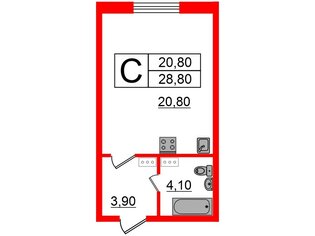 Студия 28.8 м² 17/19 этаж