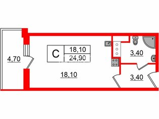  Студия 24.9 кв.м. у метро Комендантский Проспект