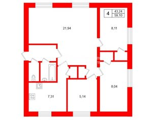 4-комн. кв. 59.1 м² 4/5 этаж