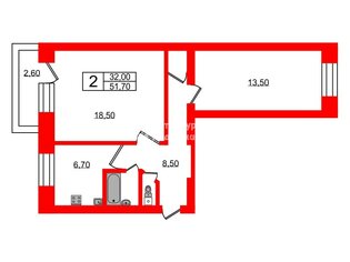 2-комн. кв. 51.7 м² 4/5 этаж