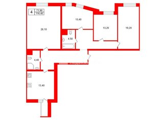  Квартира 116.4 кв.м. у метро Комендантский Проспект