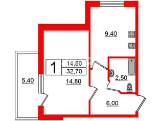 1-комн. кв. 32.7 м² 12/13 этаж