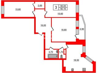 3-комн. кв. 92.1 м² 17/23 этаж