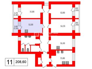 Комната 12 м² в 11-комн. кв. 6/13 этаж