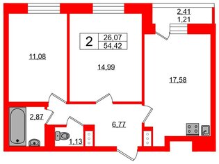 2-комн. кв. 54.42 м² 6/17 этаж