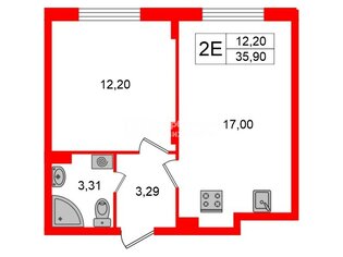 1-комн. кв. 35.9 м² 3/4 этаж