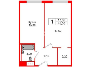 1-комн. кв. 45.2 м² 7/13 этаж