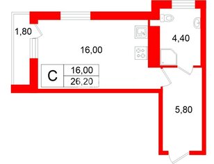 Студия 26.2 м² 9/19 этаж