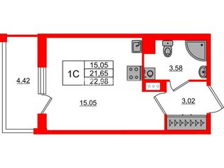 Студия 22.98 м² 10/12 этаж