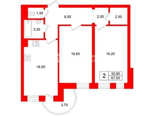 2-комн. кв. 67 м² 3/11 этаж