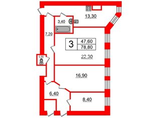 3-комн. кв. 78.8 м² 3/6 этаж