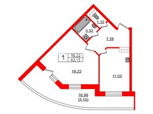 1-комн. кв. 42.4 м² 15/21 этаж