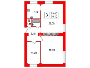 3-комн. кв. 70.1 м² 2/5 этаж