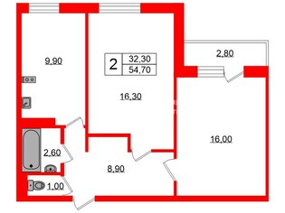 2-комн. кв. 54.7 м² 7/12 этаж
