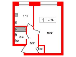 1-комн. кв. 27.9 м² 1/5 этаж