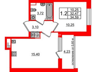 1-комн. кв. 32.47 м² 4/4 этаж