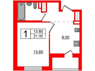 1-комн. кв. 31 м² 11/18 этаж