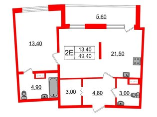 1-комн. кв. 49.4 м² 7/20 этаж