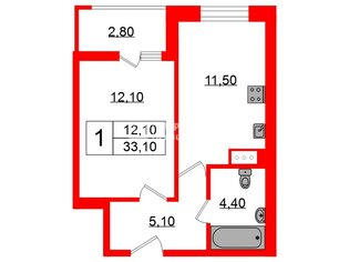 1-комн. кв. 33.1 м² 6/12 этаж