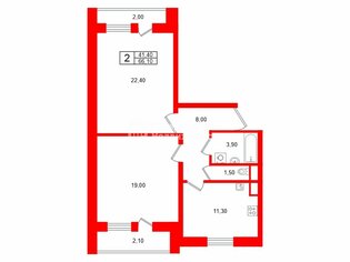 2-комн. кв. 66.1 м² 2/10 этаж