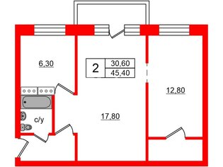 2-комн. кв. 45.4 м² 5/5 этаж