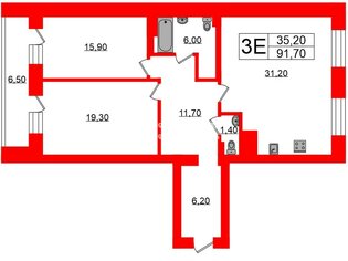 2-комн. кв. 91.7 м² 5/16 этаж