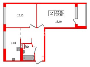 2-комн. кв. 47.1 м² 5/9 этаж