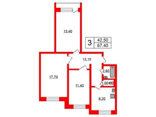 3-комн. кв. 67.4 м² 2/10 этаж