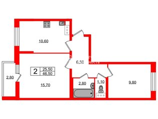 2-комн. кв. 46.5 м² 3/9 этаж