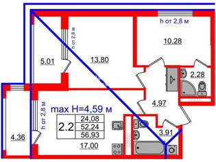 2-комн. кв. 52.24 м² 4/4 этаж